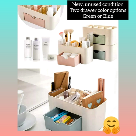 Makeup, office organizer w drawer & multiple top spots Green Drawer design - Picture 4 of 7